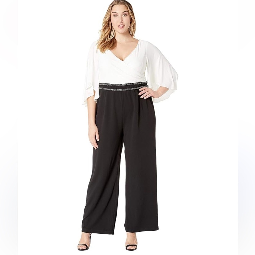 New Adrianne Papell Sz 18w Flutter Sleeve Jersey Jumpsuit